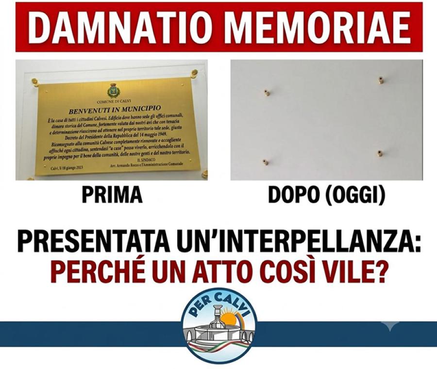 CALVI RIMOZIONE TARGA MUNICIPIO