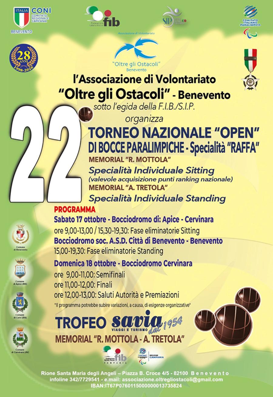 TORNEO NAZIONALE BOCCE PARALIMPICHE BENEVENTO LOCANDINA